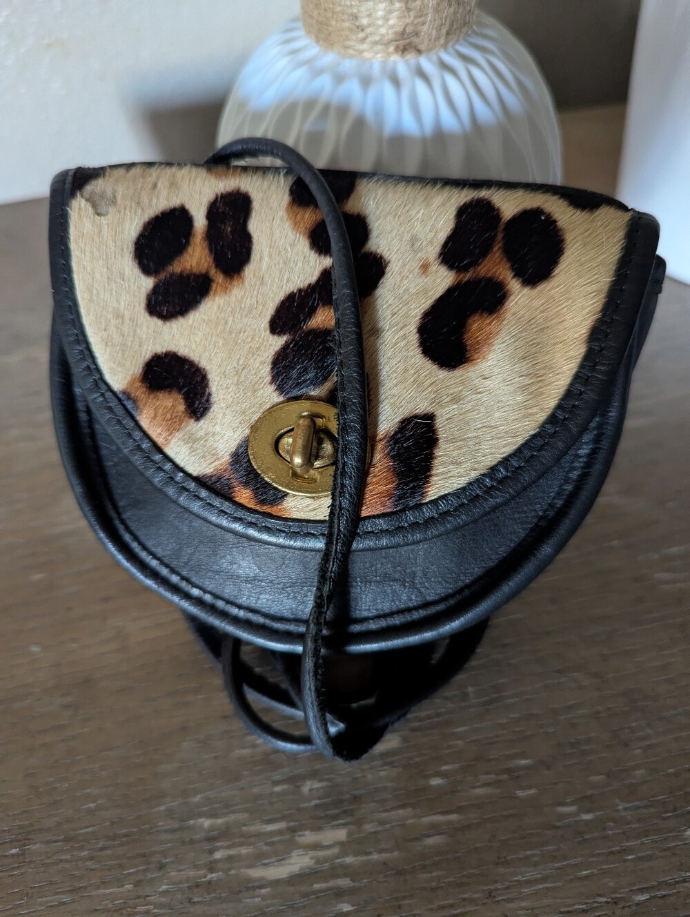 M. London Leopard Print Crossbody with Black Trim and Turn-Lock